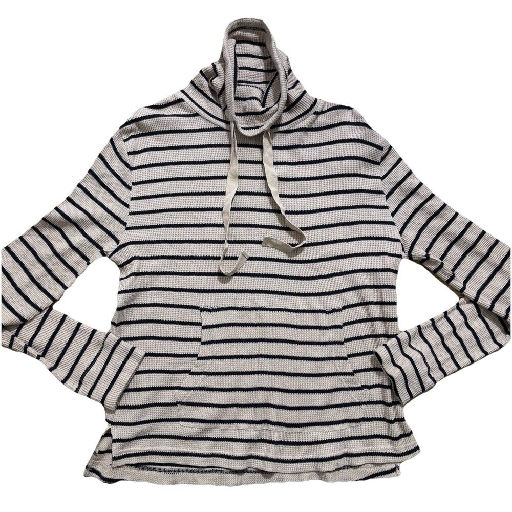 Pact Funnel Neck Top Women’s Medium Organic Cotton Tan Striped Pullover Shirt